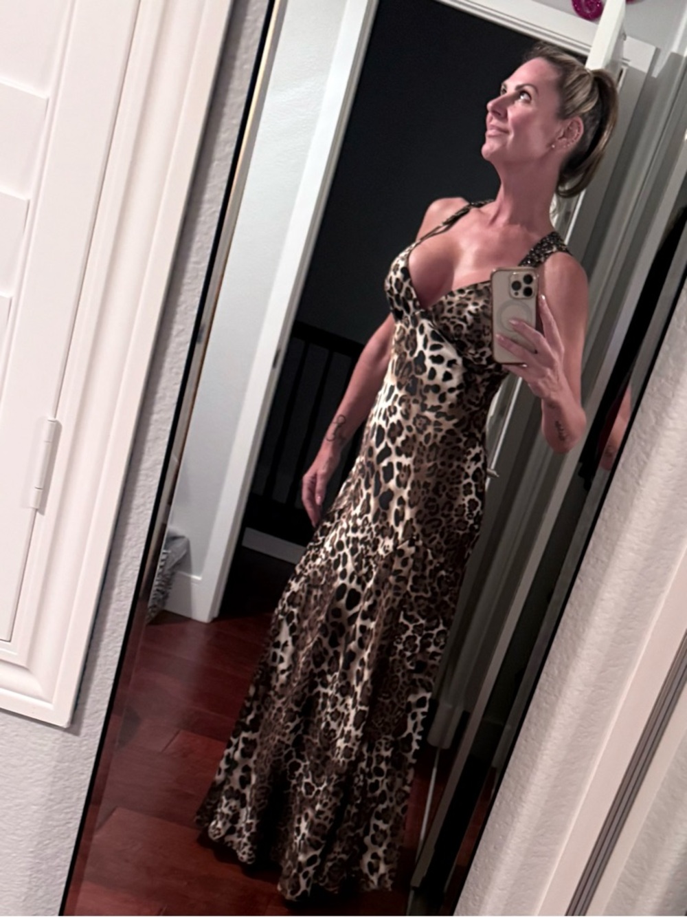 Camille La Vie Leopard Print Slip Maxi Dress - Brown & Black